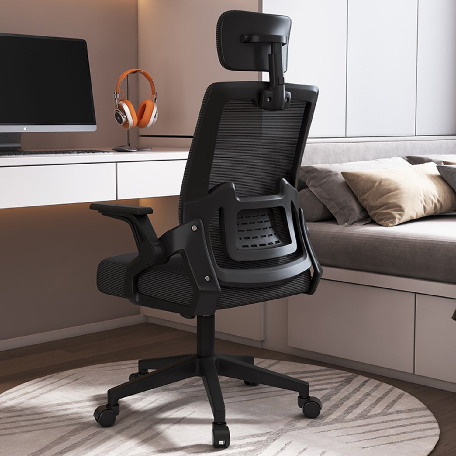 SILLA ERGONÓMICA ESCRITORIO OFICINA GIRATORIOA SOPORTE LUMBAR NEGRA