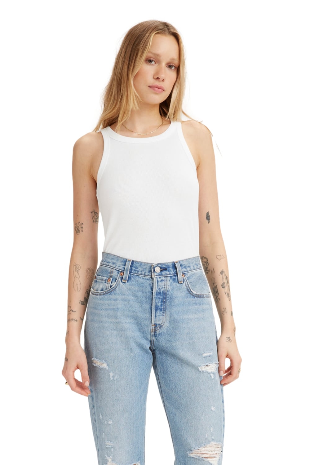 POLO MUJER LISA SIN MANGAS BLANCO LEVIS A3381-0000