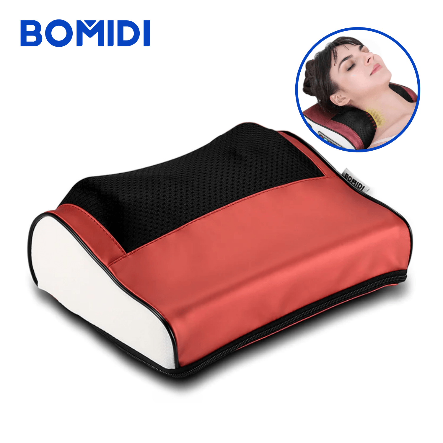 ALMOHADA MASAJEADORA ELÉCTRICA ESPALDA BOMIDI MP1 ROJO