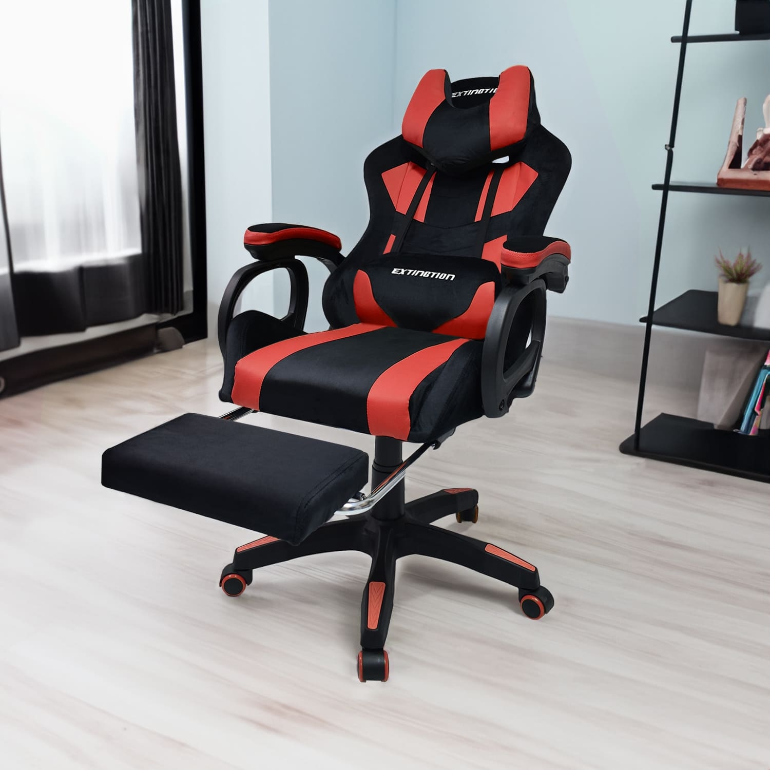 SILLA GAMER EXTINGTION SAPP GAMUZA CUERINA COLOR ROJO