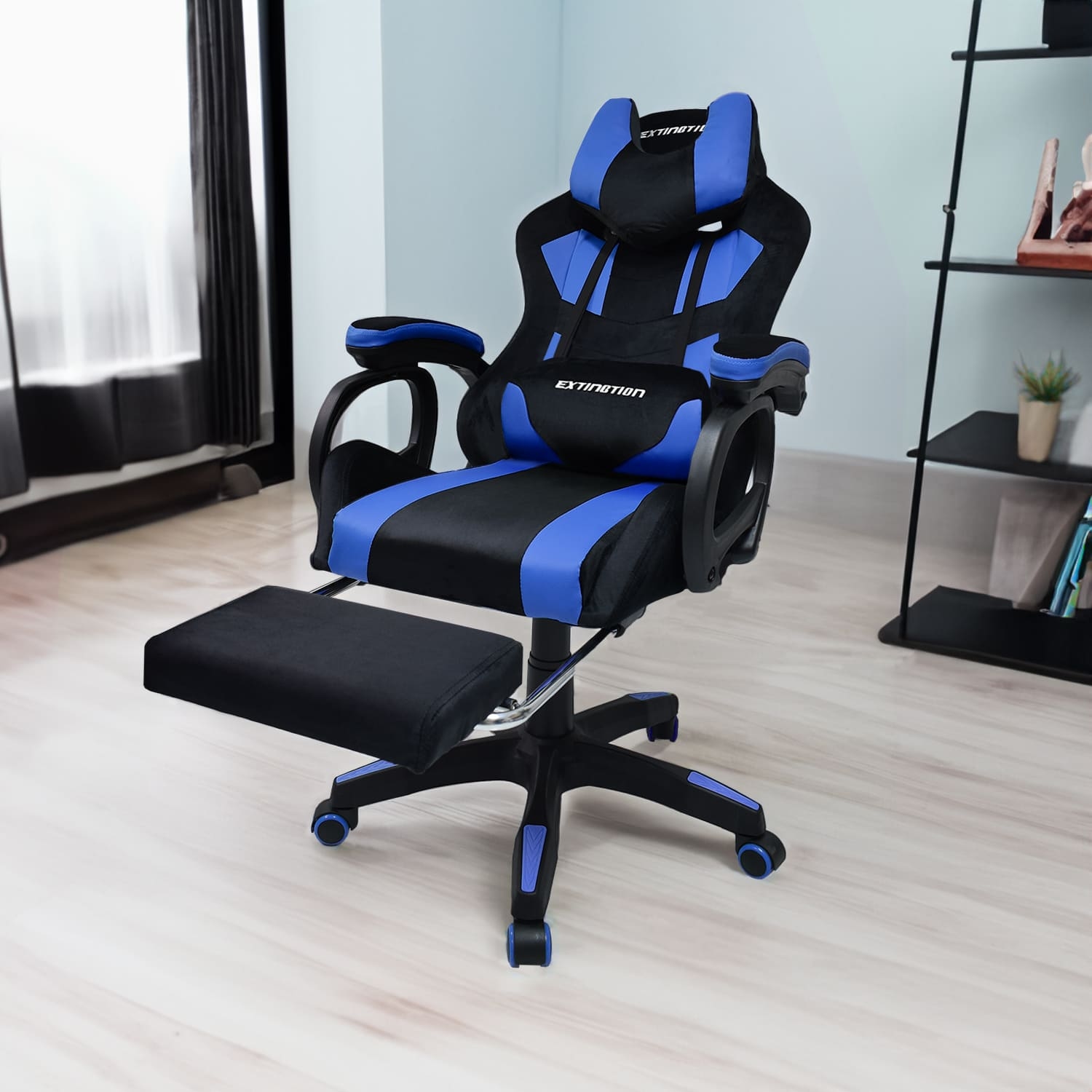 SILLA GAMER EXTINGTION SAPP GAMUZA CUERINA AZUL