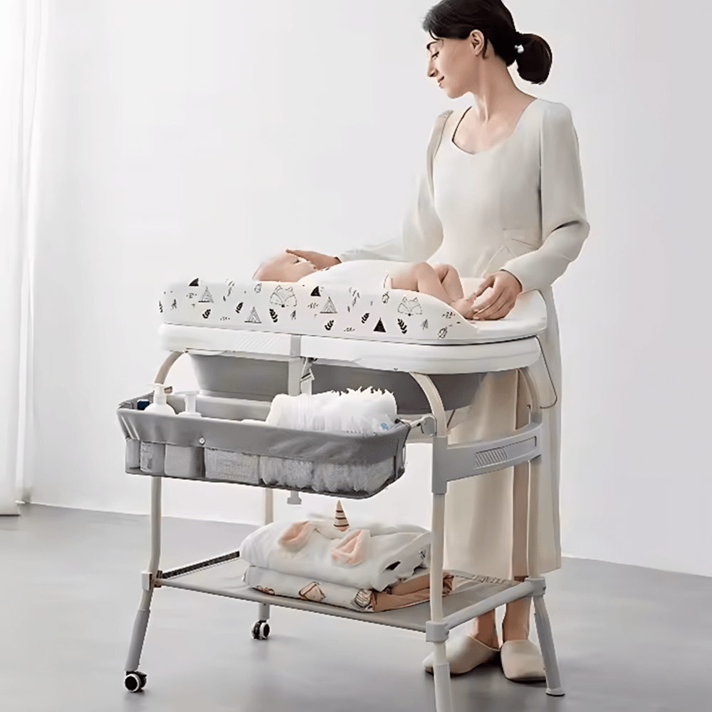 BAÑERA BABYKISS GRIS CLARO CON CAMBIADOR 2 EN 1 PREMIUM MULTIFUNCIONAL