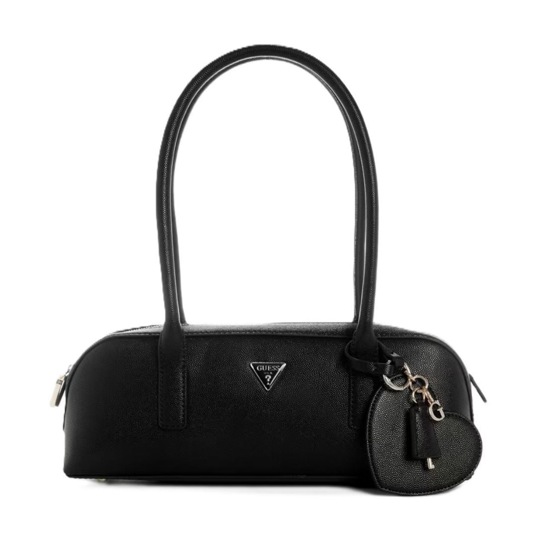 CARTERA GUESS MUJER ISOBEL LOGO SHOULDER BAG NEGRO CHARM CORAZÓN ESTILO BAGUETTE