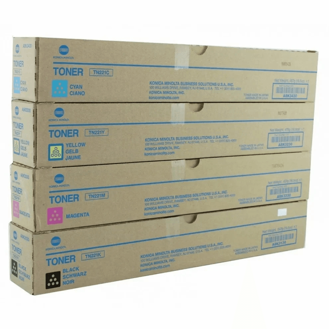 PACK DE TONER DE IMPRESION KONICA MINOLTA TN-221 COLOR NEGRO, CIAN, MAGENTA, AMARILLO