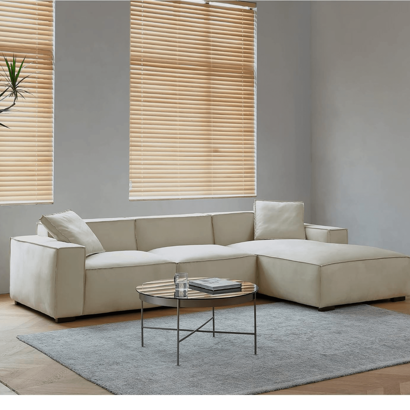 SECCIONAL DERECHO MODELO LUHAN BEIGE MUEBLES PERU + COJINES DE REGALO