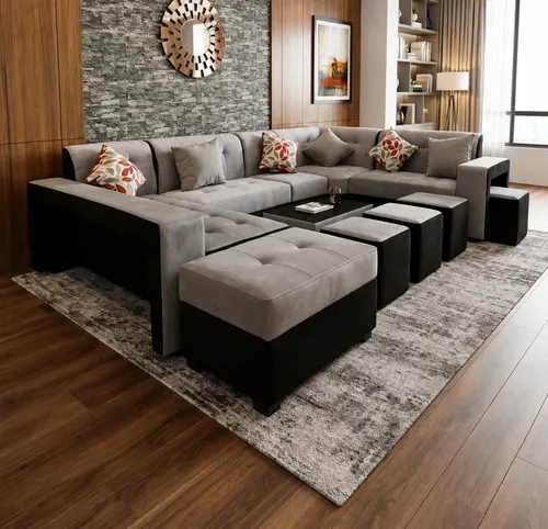 JUEGO SECCIONAL MODELO AMERICANO PLATA/NEGRO MUEBLES PERU + COJINES DE REGALO