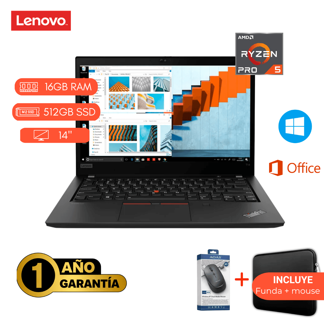 LAPTOP REACONDICIONADA LENOVO T14 RYZEN 5 5650U/ 16GB RAM/ 512 SSD/ 14'