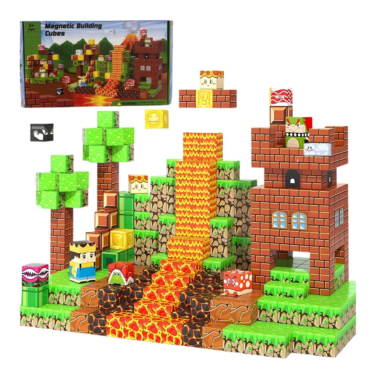 CUBOS MAGNÉTICOS DE CONSTRUCCIÓN TEMÁTICA MARIO BROSS 3D BLOQUES STEM 60 PZS