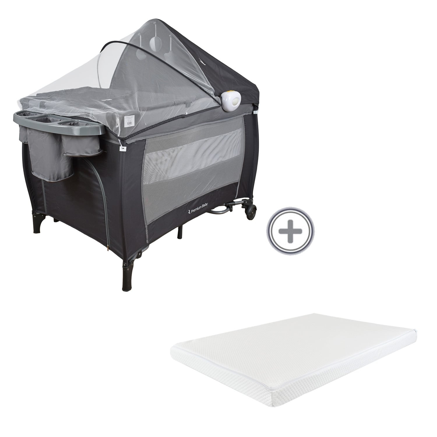CUNA CORRAL MECEDORA BEBÉ NAPOLES GRIS + COLCHÓN ORTOPEDICO PREMIUM BABY PB2384