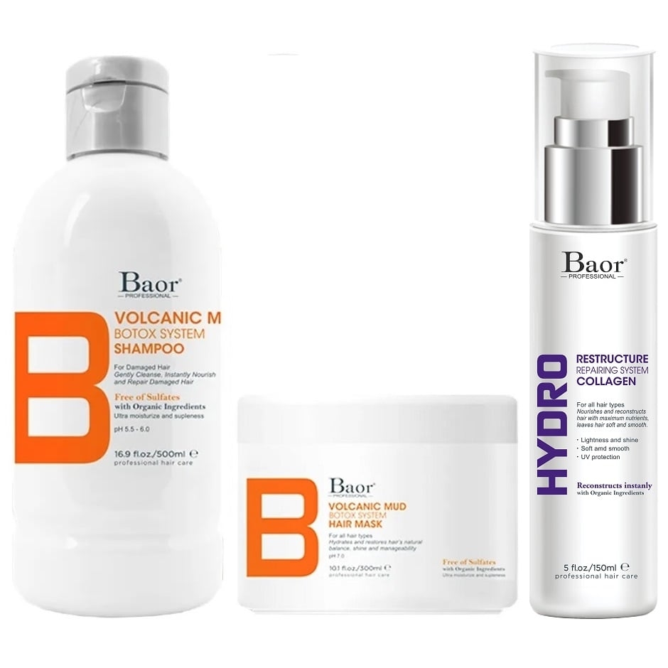 SHAMPOO BAOR PROFESSIONAL HIDRATANTE POST BOTOX + MASCARILLA + HYDRO B VOLCANIC MUD