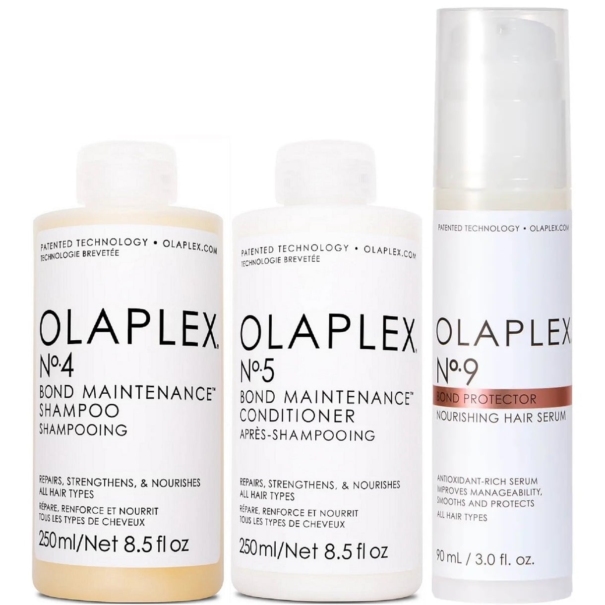 SHAMPOO OLAPLEX EMPHASEOLPX042 REPARADOR + ACONDICIONADOR + SÉRUM N°4 + N° 5 + N°9