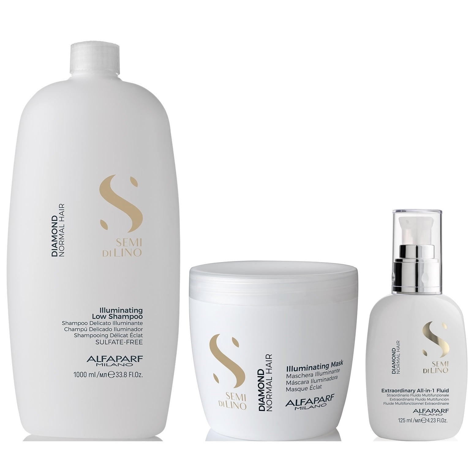 SHAMPOO ALFAPARF MILANO EMPHASEASDLD015 ILUMINADOR SIN SAL 1000ML + MASCARILLA+ CREMA DIAMOND