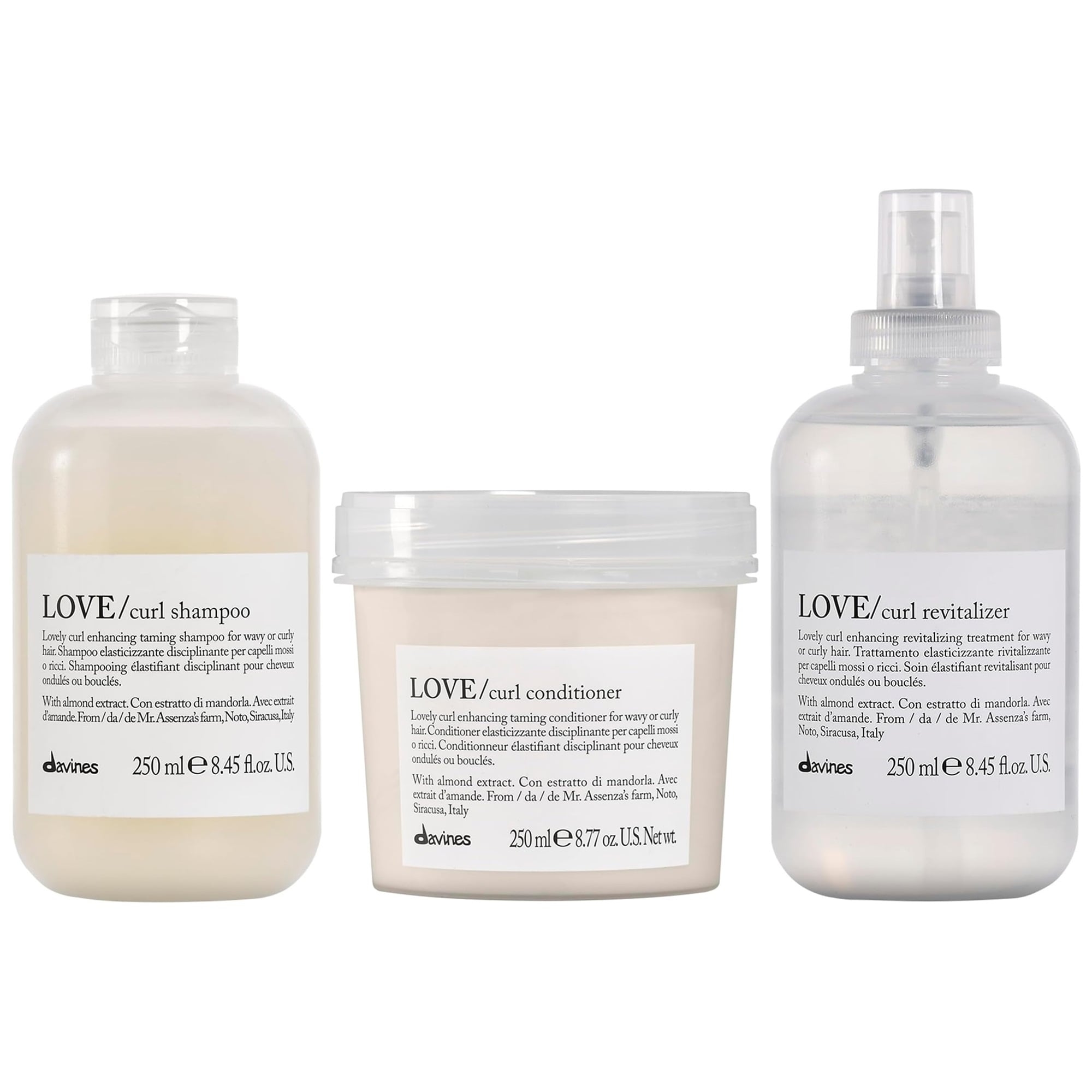 SHAMPOO ELASTIZANTE + ACONDICIONADOR + REVITALIZER DAVINES LOVE CURL