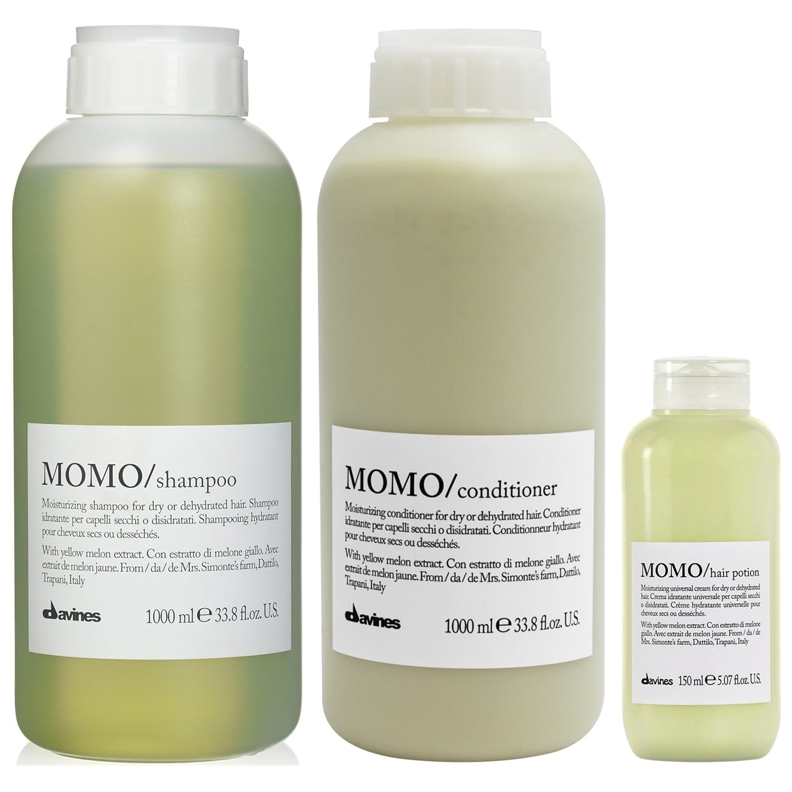 SHAMPOO HIDRATANTE 1000ML + ACONDICIONADOR + CREMA DAVINES MOMO