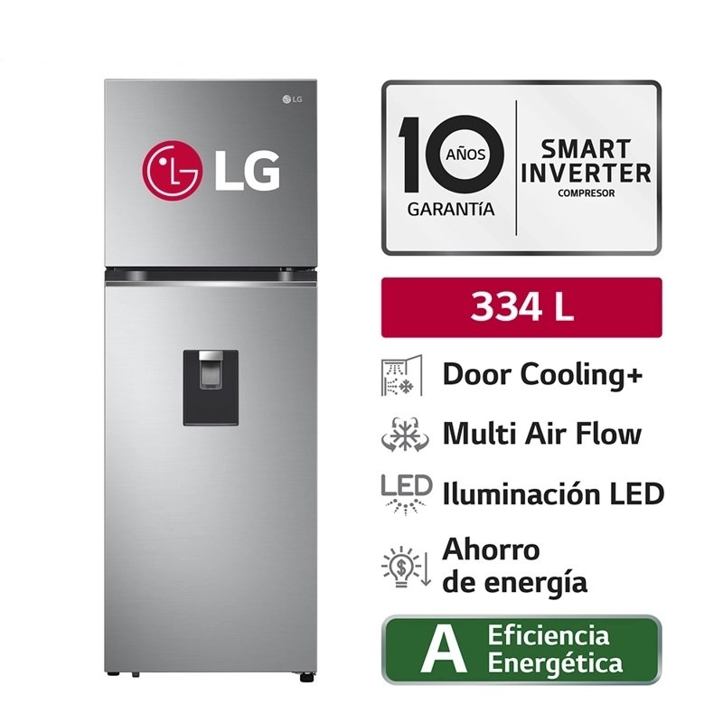 REFRIGERADORA LG 334L GT33WPP TOP FREEZER DOOR COOLING+ PLATEADA
