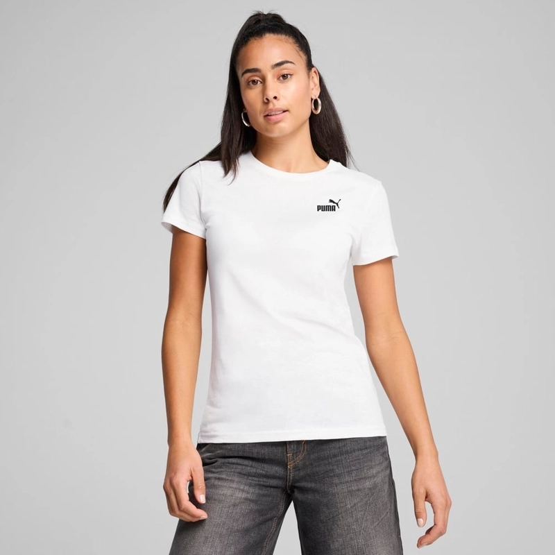 POLO DEPORTIVO ALGODÓN MUJER PUMA MANGA CORTA BLANCO ESSENTIALS SMALL N°1 LOGO TEE