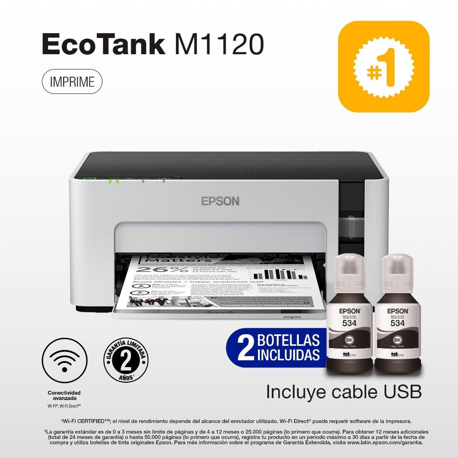 IMPRESORA EPSON ECOTANK M1120 WI-FI BLANCO Y NEGRO