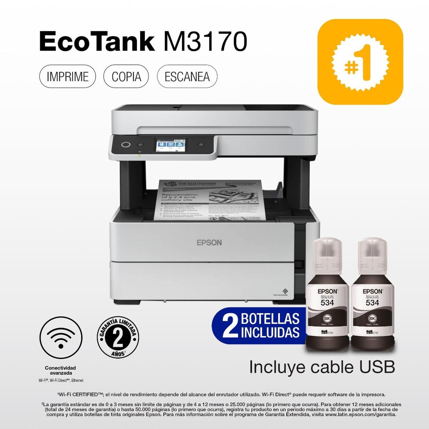 IMPRESORA EPSON MULTIFUNCIÓN 4 EN 1 ECOTANK M3170 WI-FI BYN