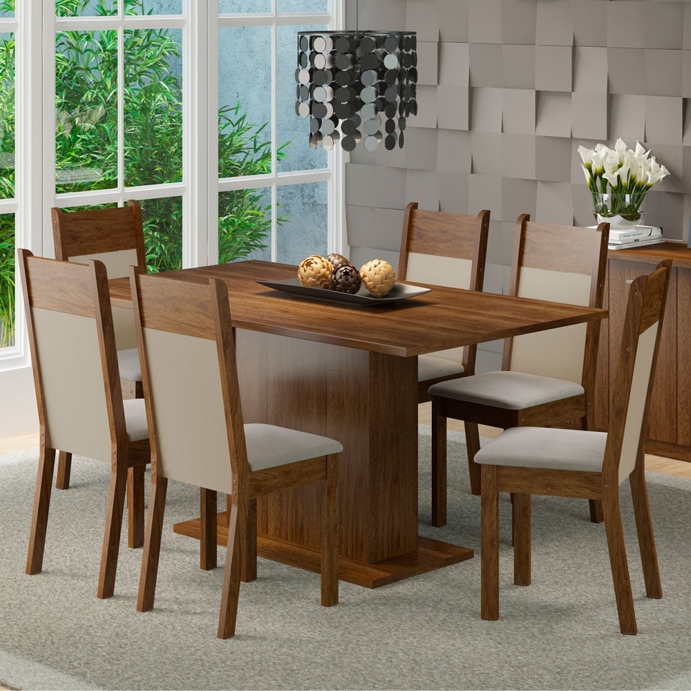 JUEGO DE COMEDOR LOUSIANA MESA MADESA TAPA DE MADERA CON 6 SILLAS