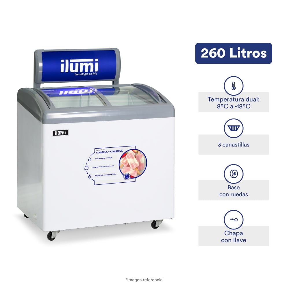 CONGELADOR ILUMI TF-2600 260 LTS DUAL TAPA VIDRIO