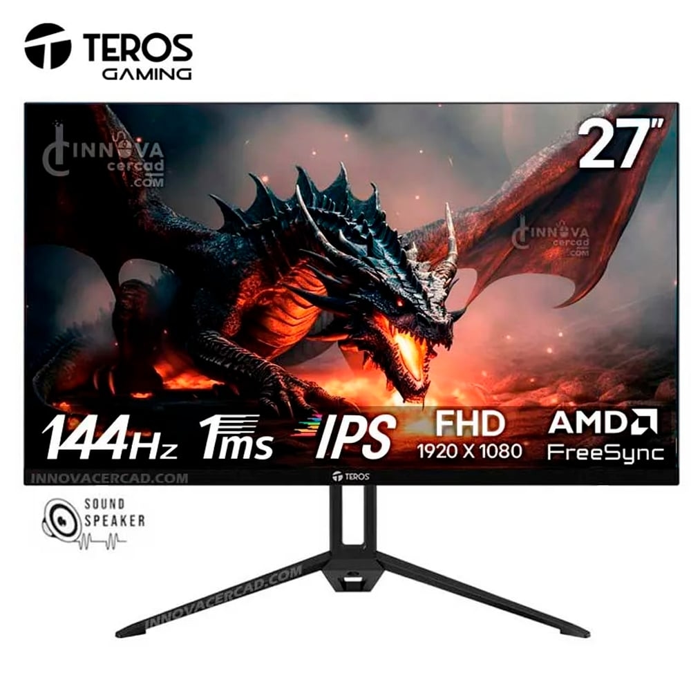 MONITOR PLANO TEROS TE-2714S 27' FHD IPS 144HZ 1MS HDMI DP AUDIO OUT PARLANTES NEGRO