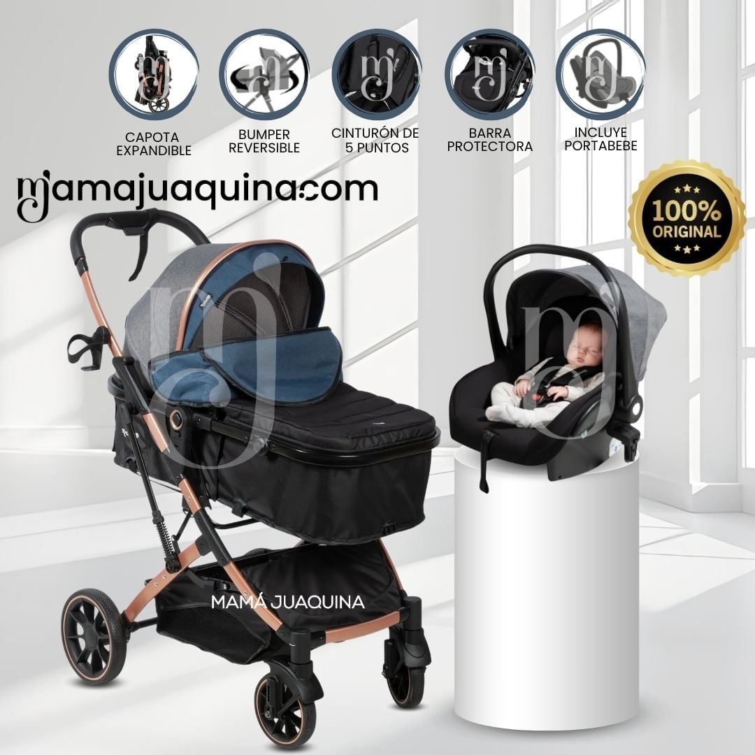 COCHE MOISÉS DE LUJO «CLINT PRIME» CON PORTABEBÉ AZUL