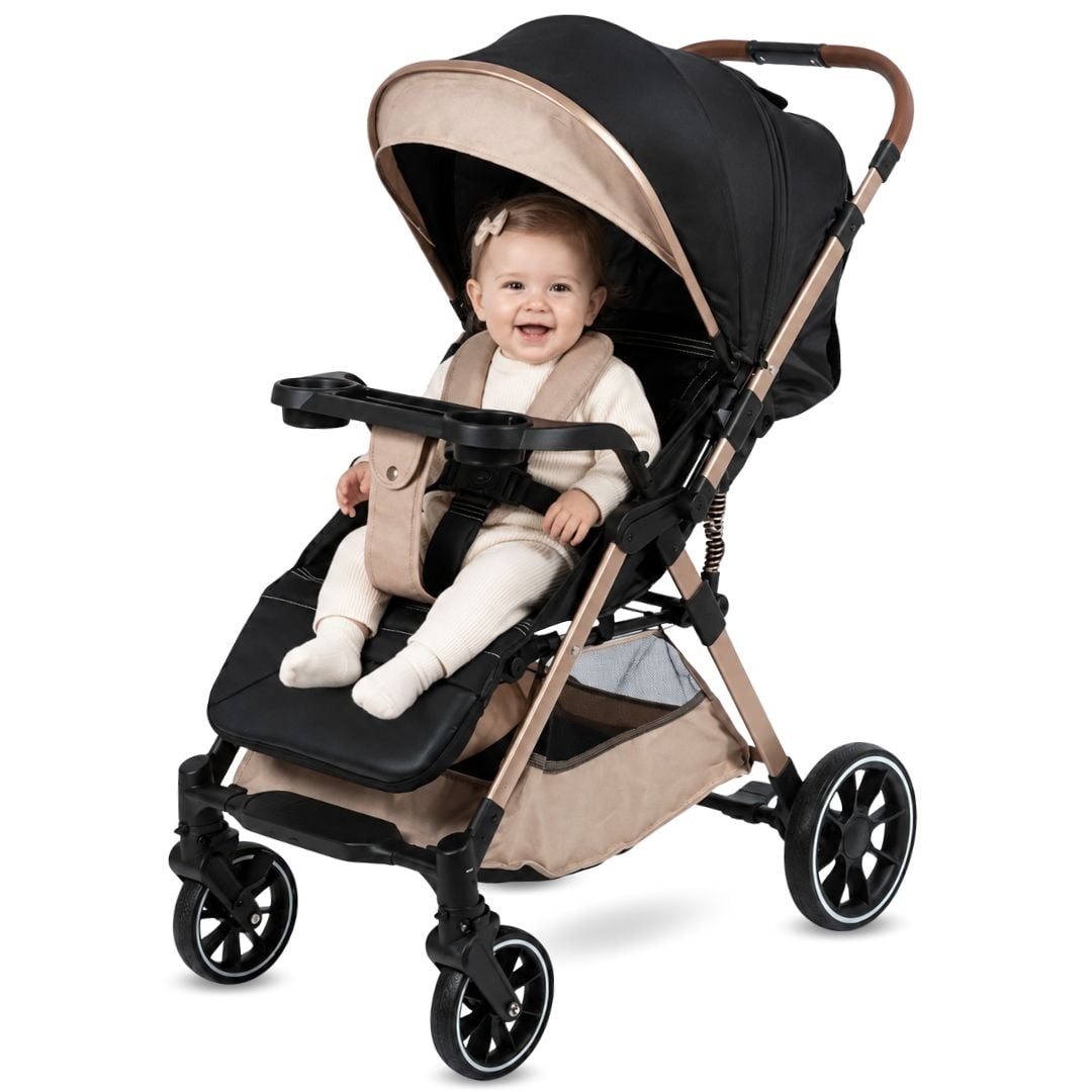 COCHE MALETA DE LUJO «WIN» CON BANDEJA DE COMER BEIGE