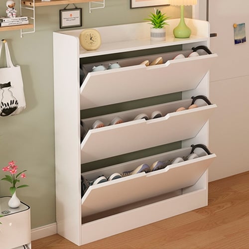 ZAPATERA BLANCA MODERNA 4 NIVELES TIPO ABATIBLE PARA HOGAR