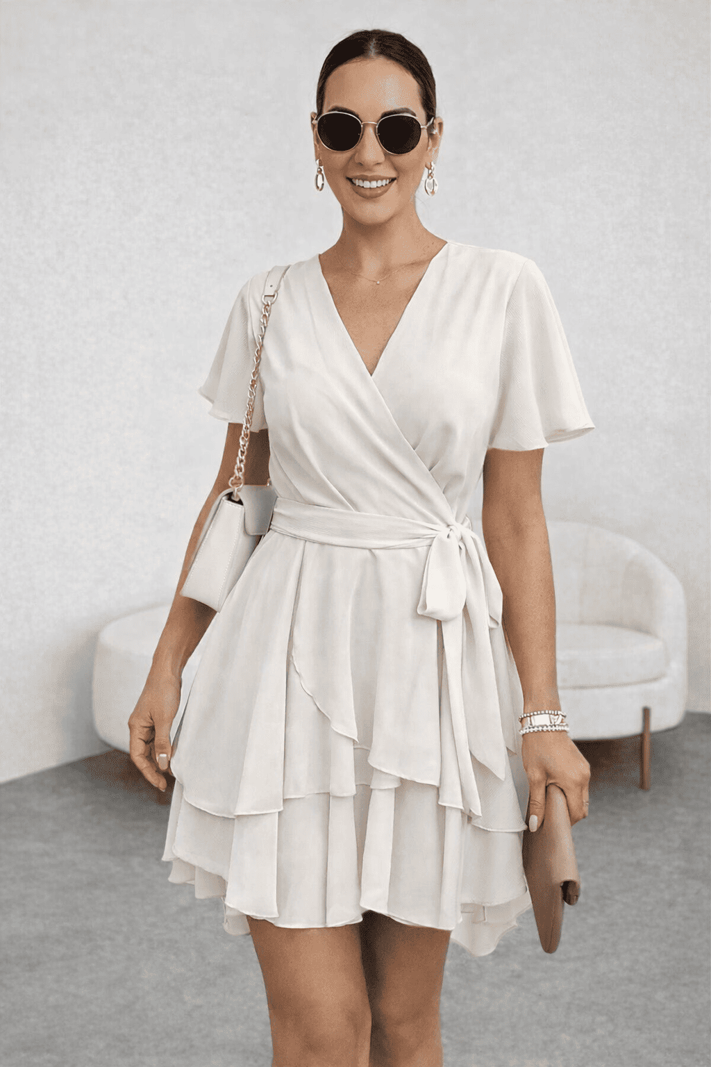 VESTIDO GASA CON LAZO PERLA
