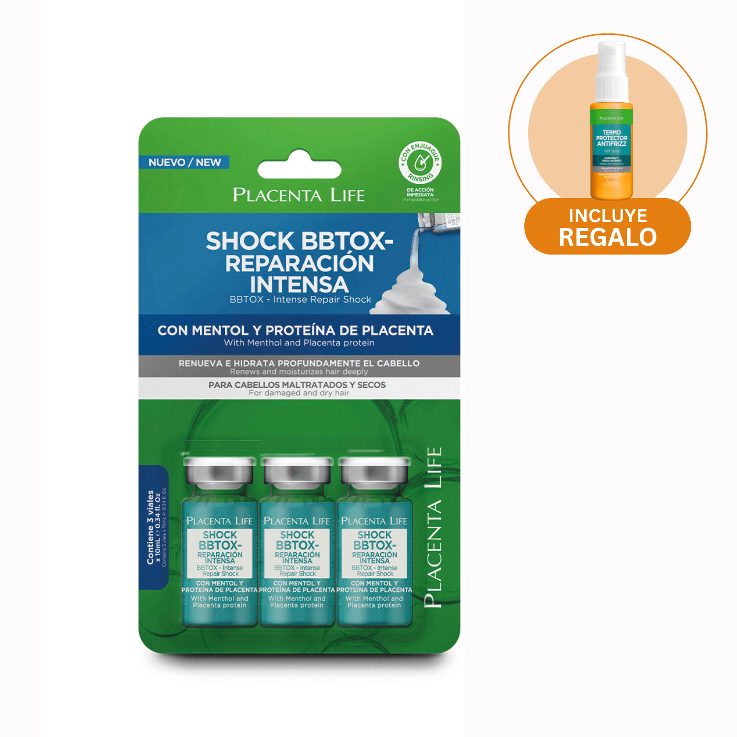 TRATAMIENTO PLACENTA LIFE 10ML SHOCK BBTOX REPARACIÓN INTENSA BLÍSTER 3 UNIDS