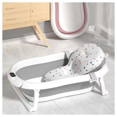 BAÑERA BABYKISS PLEGABLE CON TERMOMETRO Y COJIN PREMIUM GRIS BEBE