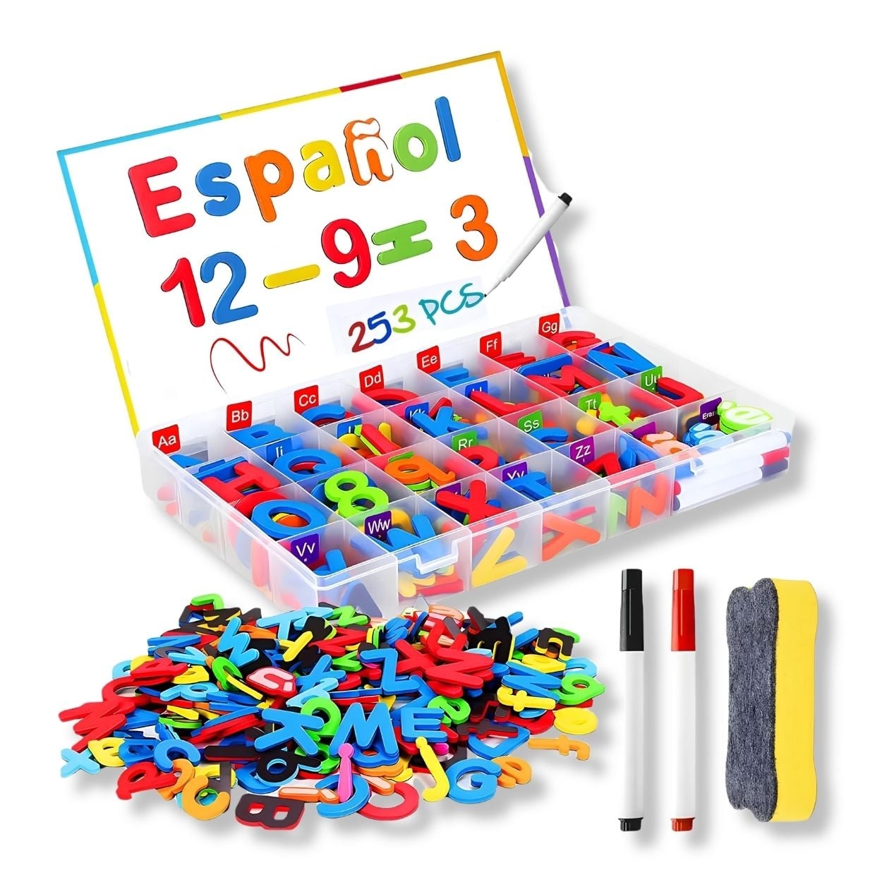 PIZARRA MAGNÉTICAS LETRAS ABECEDARIO NUMEROS 253 PIEZAS EDUCATIVO DIDACTICO