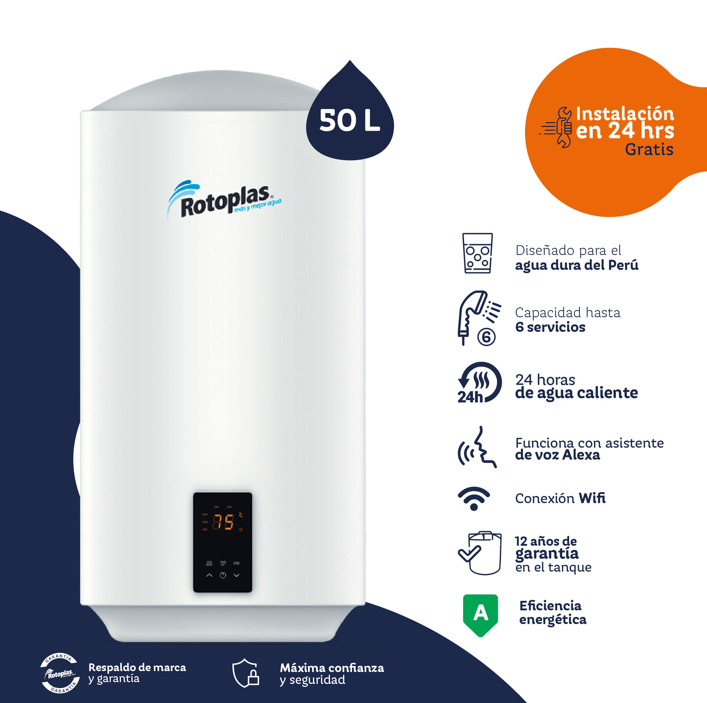 TERMA DE ACUMULACION ROTOPLAS 1500W ECOSMART PLUS WIFI 50LT