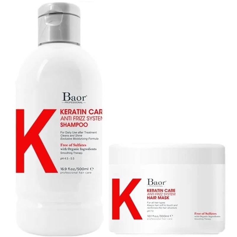 SHAMPOO ANTI FRIZZ BAOR PROFESSIONAL POST ALISADO + MASCARILLA K KERATIN CARE