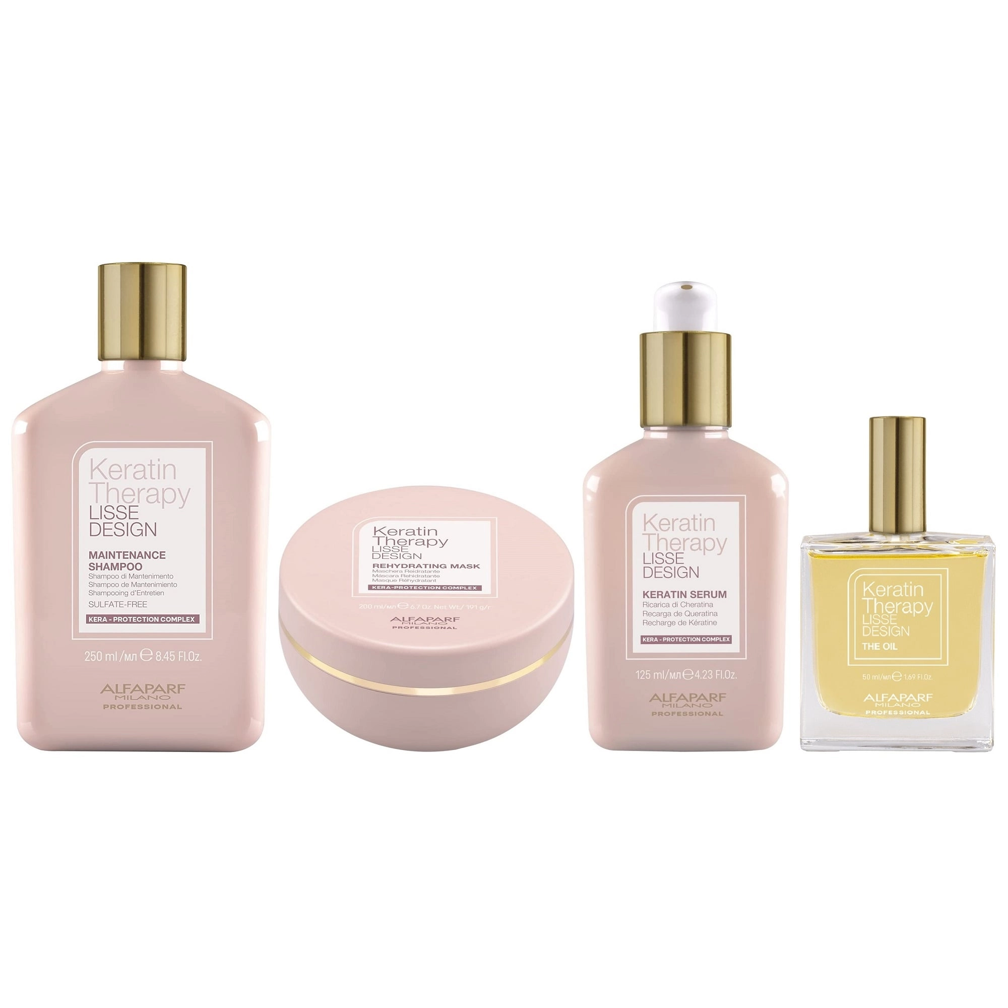 SHAMPOO ALFAPARF MILANO EMPHASEAMKT017 + MASCARILLA + SÉRUM + ACEITE KERATIN THERAPY
