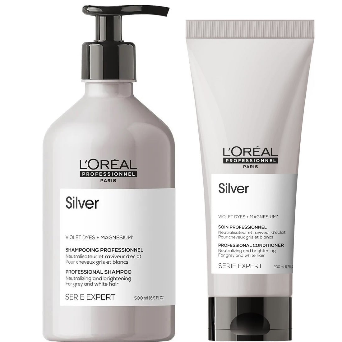 SHAMPOO LOREAL PROFESSIONNEL EMPHASELOSI005 300ML CABELLO GRIS O CANAS 500 +ACONDICIONADOR LOREAL SILVER