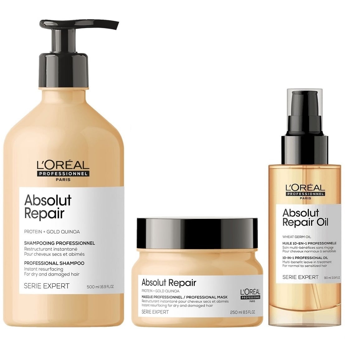 SHAMPOO LOREAL PROFESSIONNEL EMPHASELOARL021 500ML + MASCARILLA + SÉRUM LOREAL ABSOLUT REPAIR