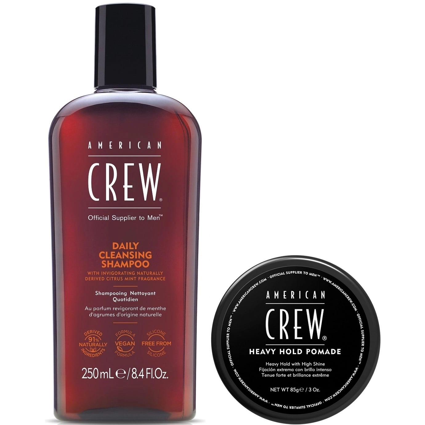 SHAMPOO AMERICAN CREW 250ML DAILY + CERA HEAVY HOLD POMADE 85G MEN