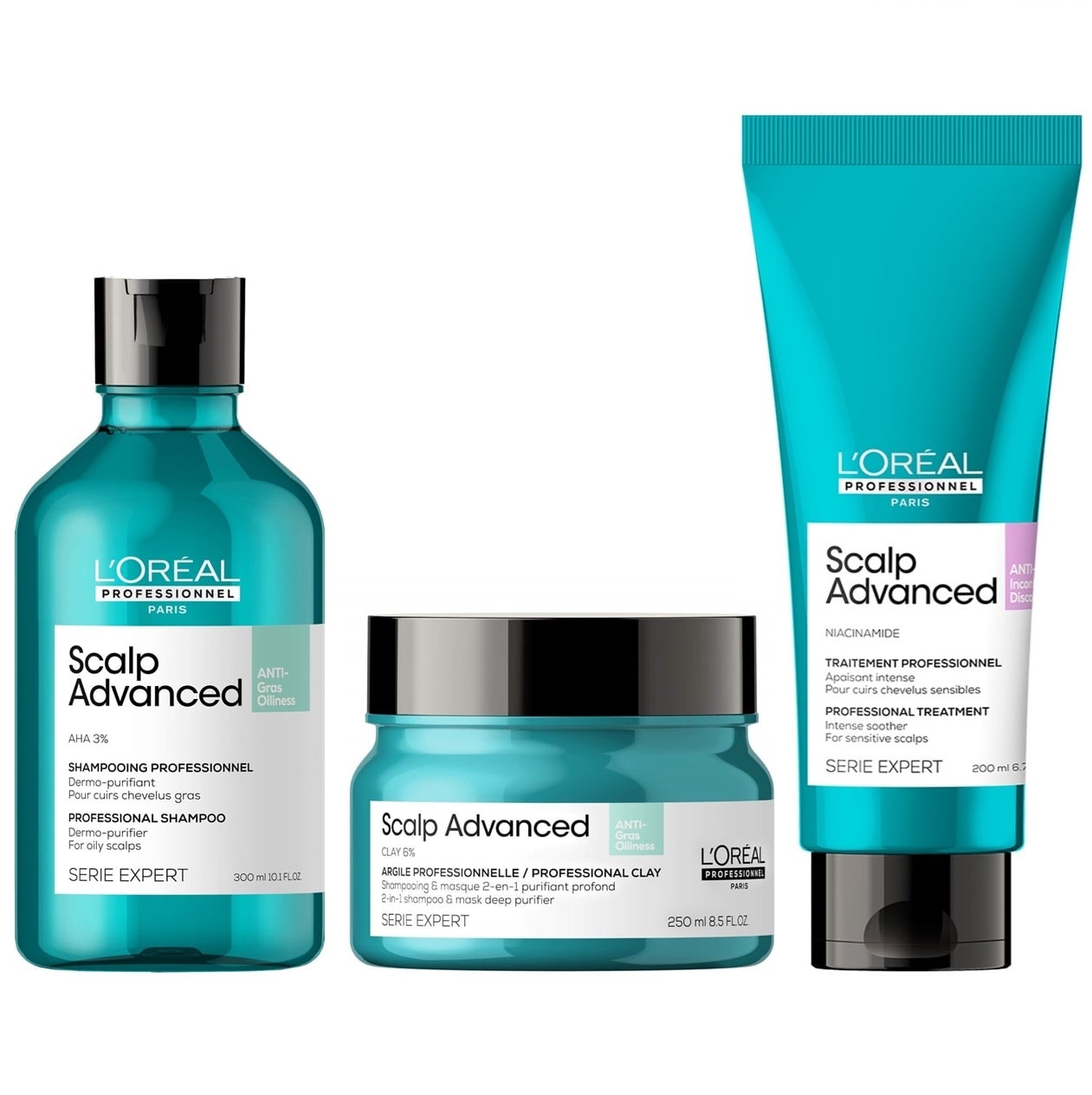 SHAMPOO ANTIGRASA 300ML + ACONDICIONADOR + MASCARILLA LOREAL SCALP ADVANCED