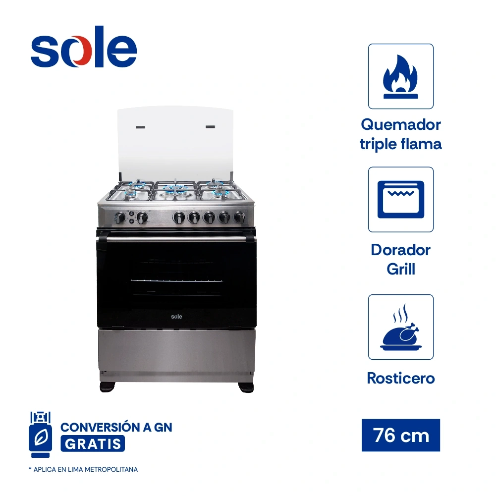 COCINA DE PIE SOLE DUBAI 5 QUEMADORES GLP/GN 76 CM