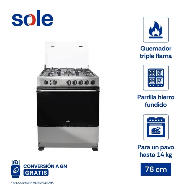COCINA DE PIE A GAS SOLE CLASSIC DUBAI GLP/GN 76 CM 5 QUEMADORES