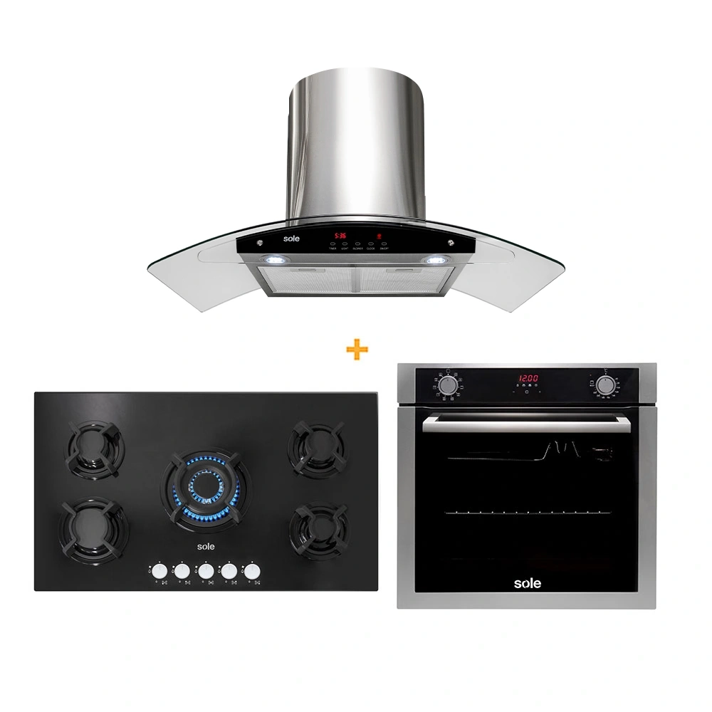 COMBO SOLE COCINA A GAS SOLCO033 + CAMPANA EXTRACTORA TURE63CO + HORNO SOLHO012