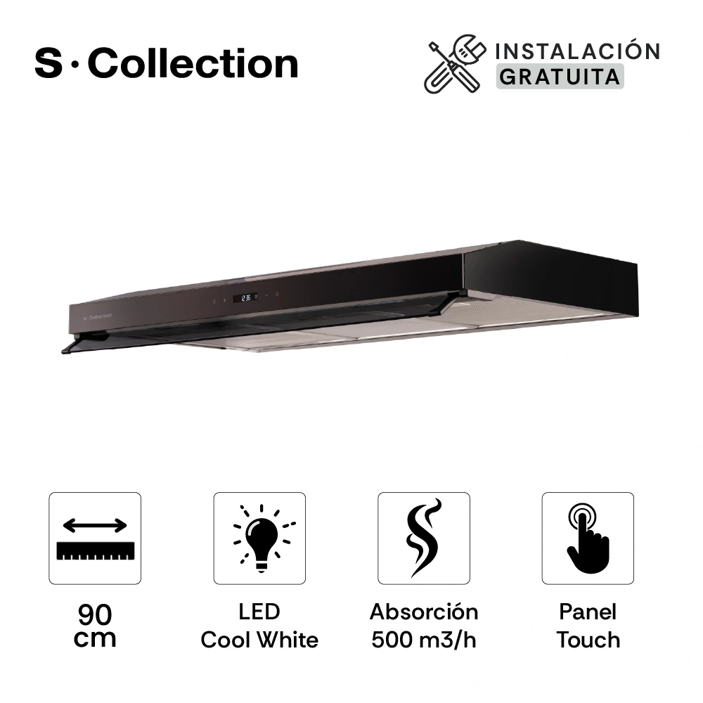 CAMPANA EXTRACTORA SOLE 2M 90CM SLIM BLACK