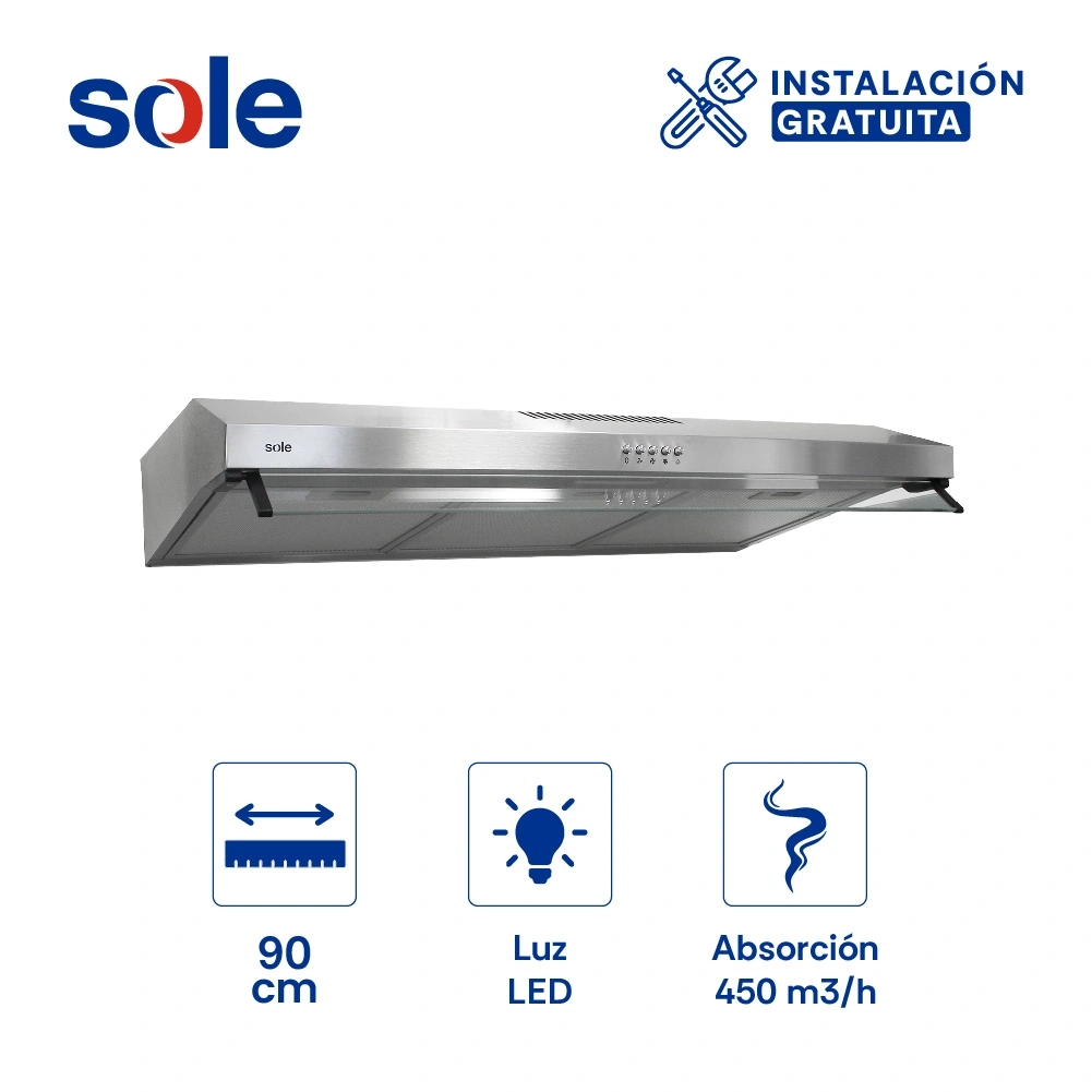 CAMPANA EXTRACTORA SOLE ANCHO 90CM 3120TURE17COV2 ROMA 2M INOXIDABLE