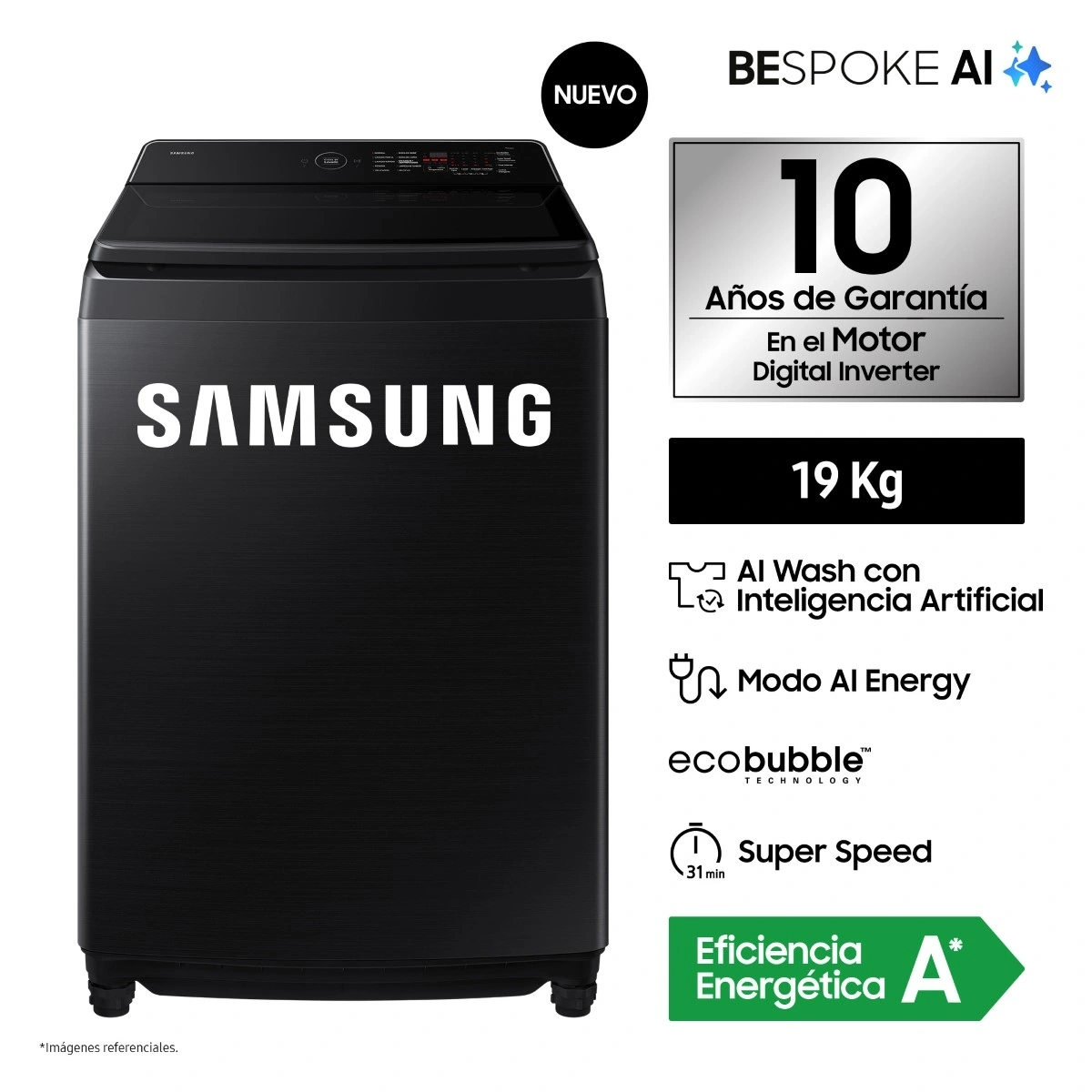 LAVADORA SAMSUNG 19KG CARGA SUPERIOR ECOBUBBLE™ WA80F19S8BPE