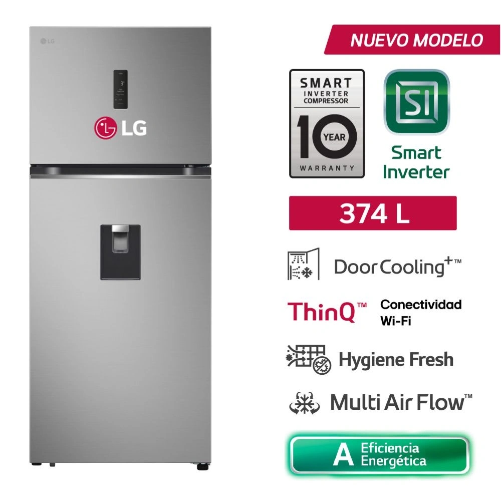 REFRIGERADORA LG 374 L VT38SPYC TOP FREEZER NO FROST PLATEADO