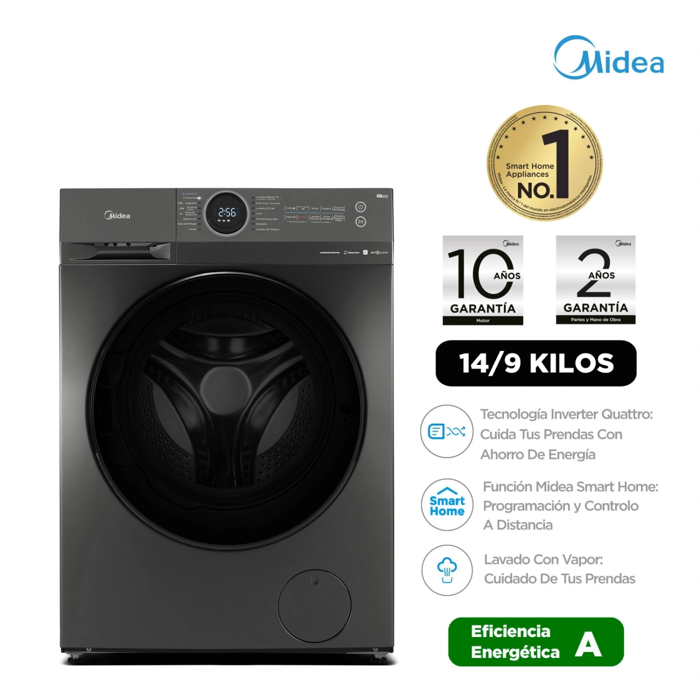 LAVASECA MIDEA 14 KG FRONTAL 9 KG MF200D140WB/T-PE
