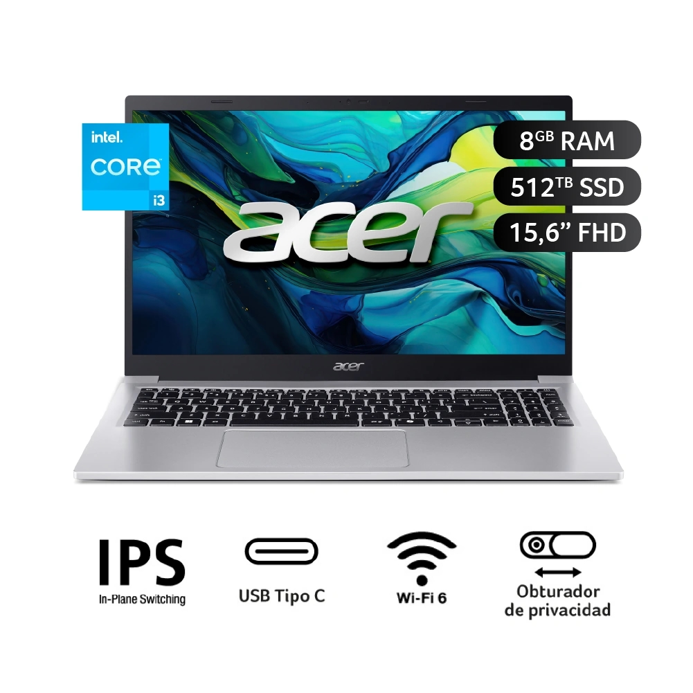 LAPTOP ACER ASPIRE LITE INTEL CORE I3 8GB RAM 512GB 15.6"