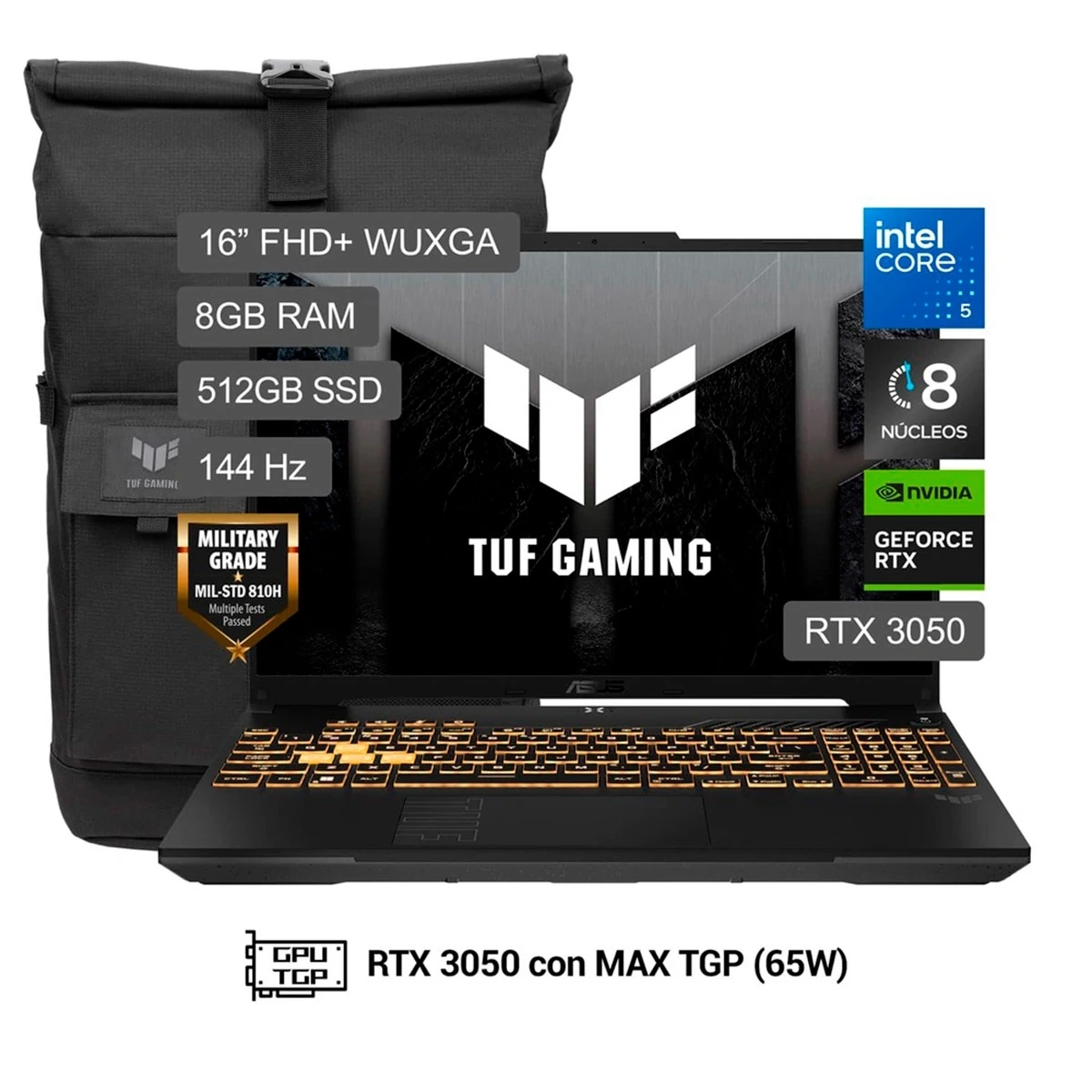 LAPTOP ASUS TUF GAMING F16 FX607VJR-TU302W INTEL CORE 5 8GB RAM 512GB SSD 16” RTX 3050