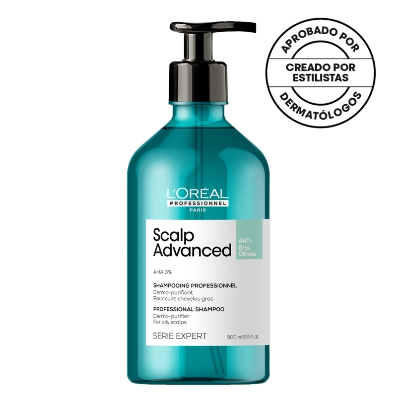 SHAMPOO EN GEL QUE PURIFICA EL CUERO CABELLUDO Y LA FIBRA DE RESIDUOS, SUDOR Y GRASA PARA UNA SENSACIÓN MÁS FRESCA Y LIMPIA SCALP ADVANCED ANTI-OILINESS 500 ML